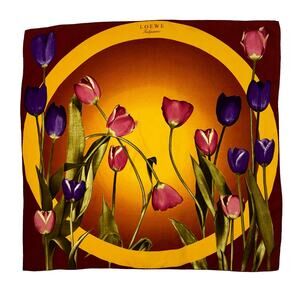 Loewe Tulips Vintage Silk Square Scarf Made in Italy Multicolor Floral